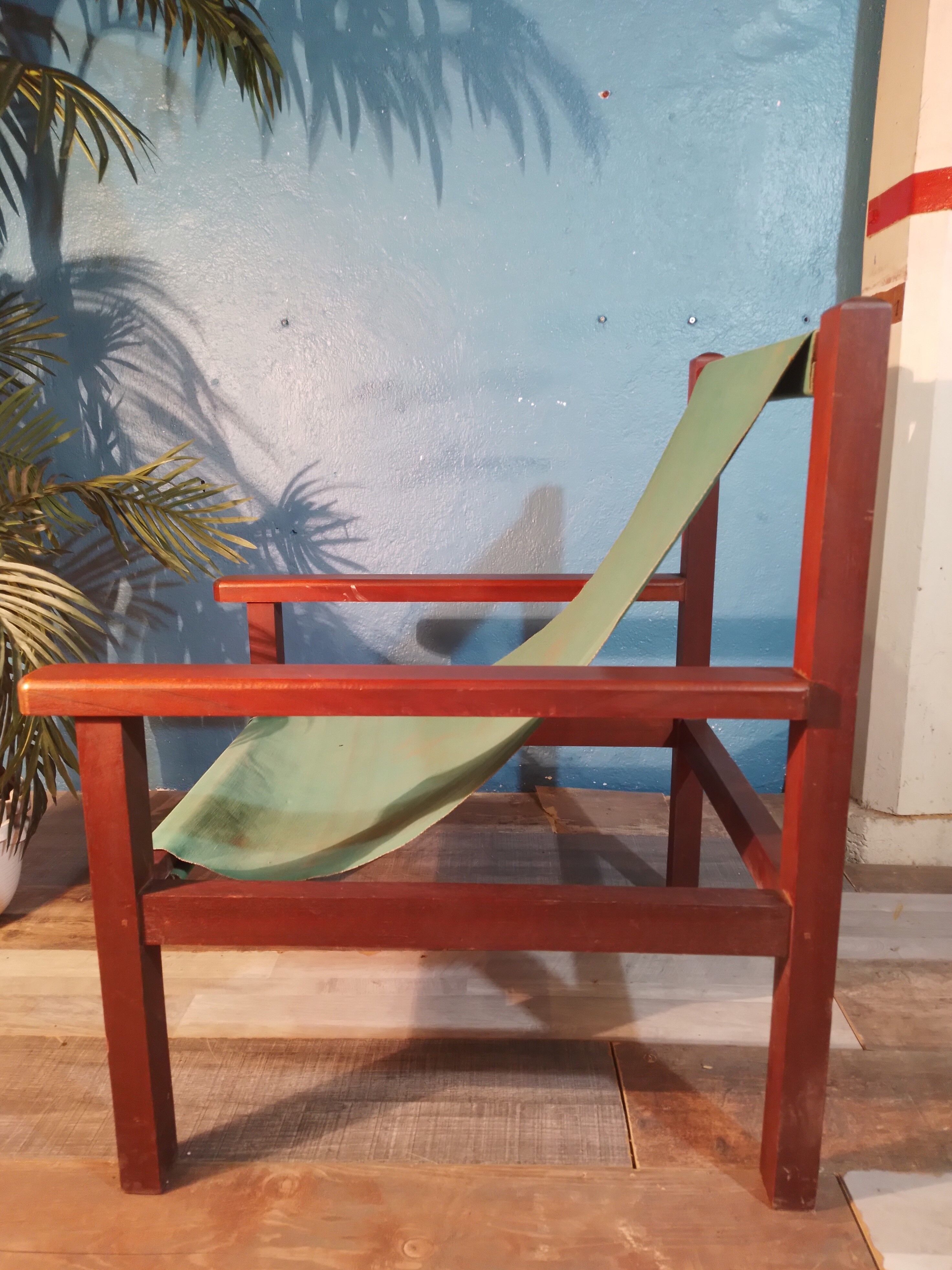 Fauteuil bois & tissu 1960s