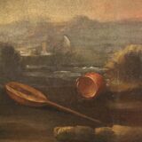 Painting oil on canvas landscape with children from the 18th century