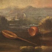 Painting oil on canvas landscape with children from the 18th century