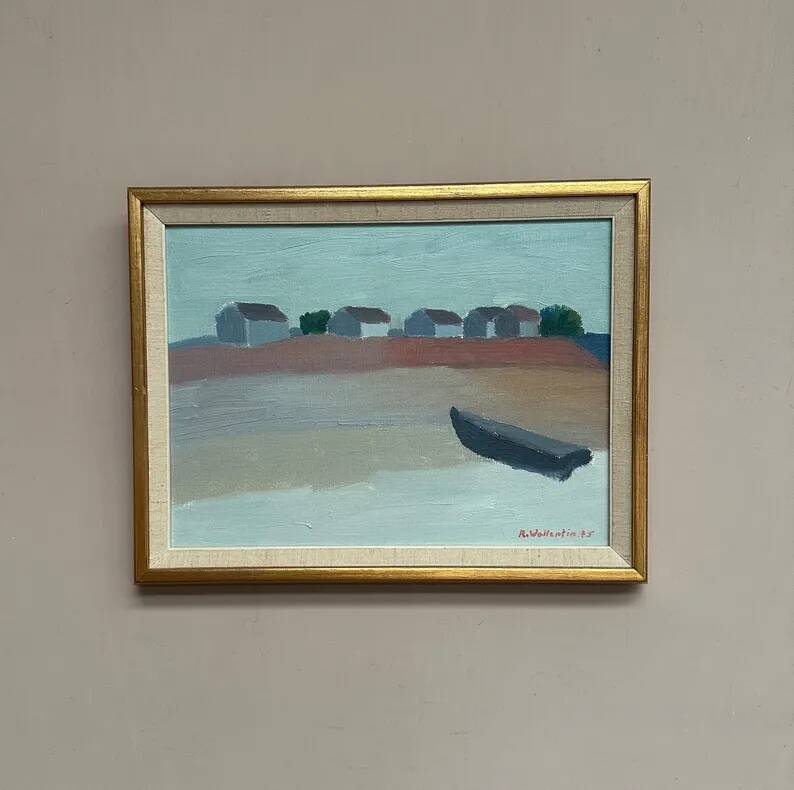 Original  Swedish Oil on Canvas – “Motif from Byxelkrok” by Raymond Wallentin – Signed & Dated 1975 – Vintage & Framed
