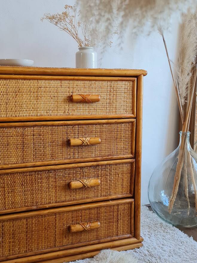Commode en rotin, circa 1970