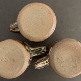 Set of 3 Danish Waldorff cups and 3 saucers in glazed stoneware