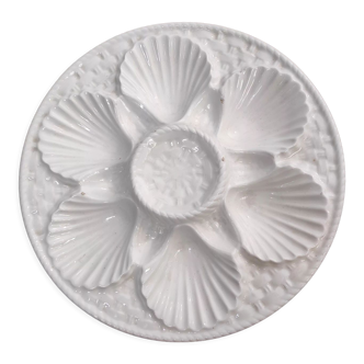 Vintage French white Majolica oyster plate