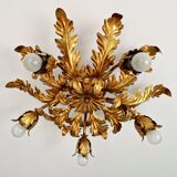 Italian floral ceiling light in gilded metal, 1970s.