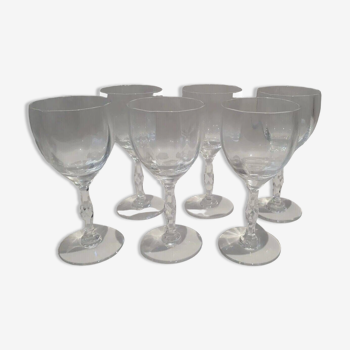 Lot de 6 Verres Ballon à Facette Intérieur Pieds Taillé Cristal St Louis Gravé