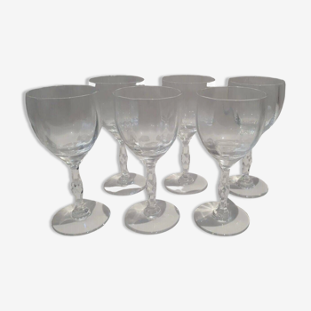Set of 6 Faceted Balloon Glasses with Engraved St Louis Crystal Cut Feet