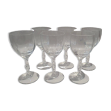 Set of 6 Faceted Balloon Glasses with Engraved St Louis Crystal Cut Feet