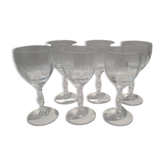 Lot de 6 Verres Ballon à Facette Intérieur Pieds Taillé Cristal St Louis Gravé