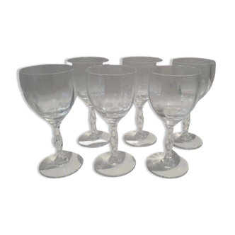Set of 6 Faceted Balloon Glasses with Engraved St Louis Crystal Cut Feet