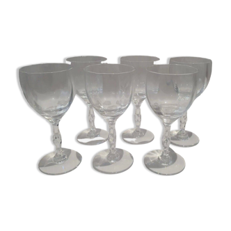 Lot de 6 Verres Ballon à Facette Intérieur Pieds Taillé Cristal St Louis Gravé