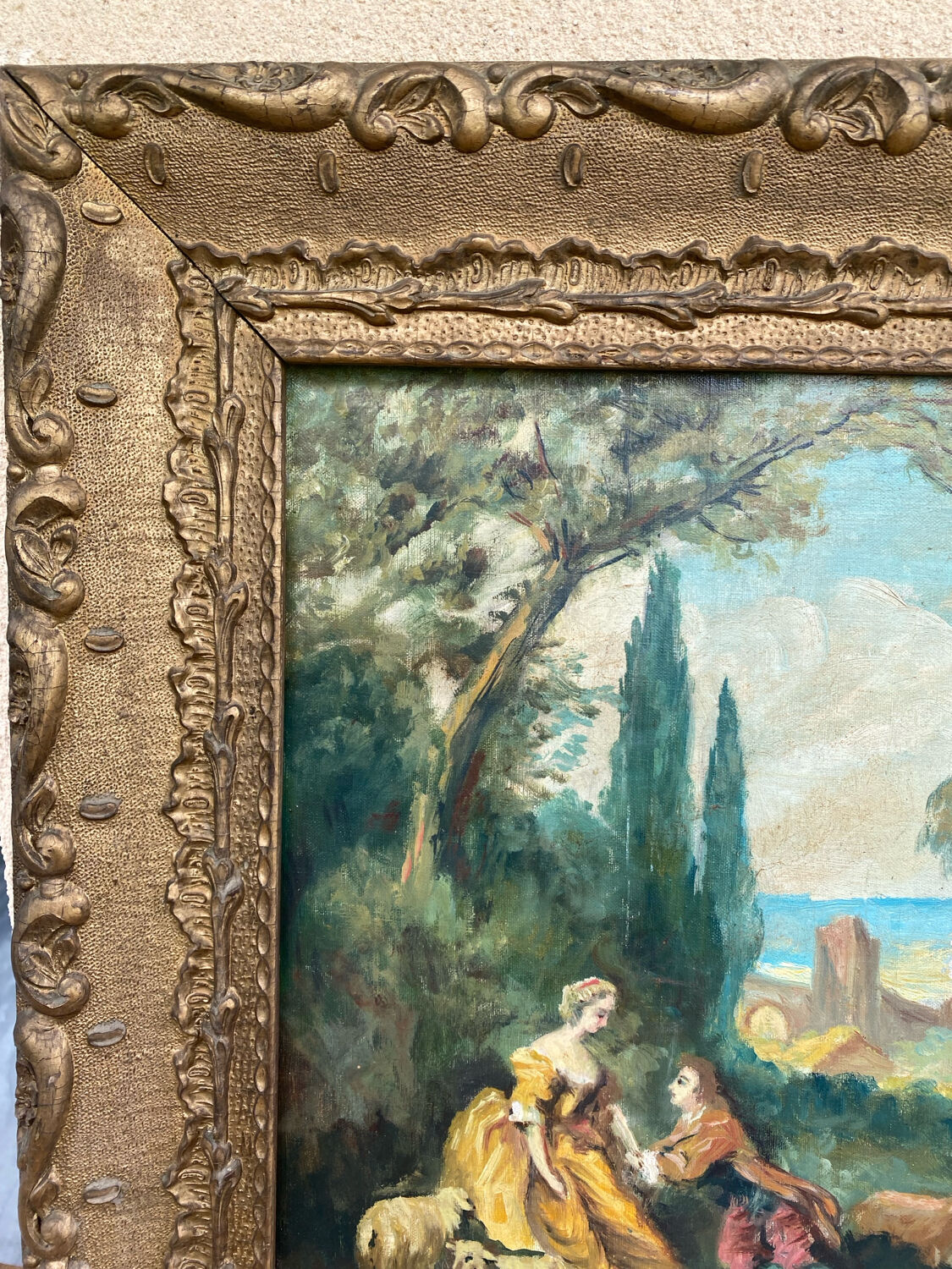 Oil painting on canvas – Pastoral scene – Boucher style – 19th century