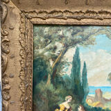 Oil painting on canvas – Pastoral scene – Boucher style – 19th century