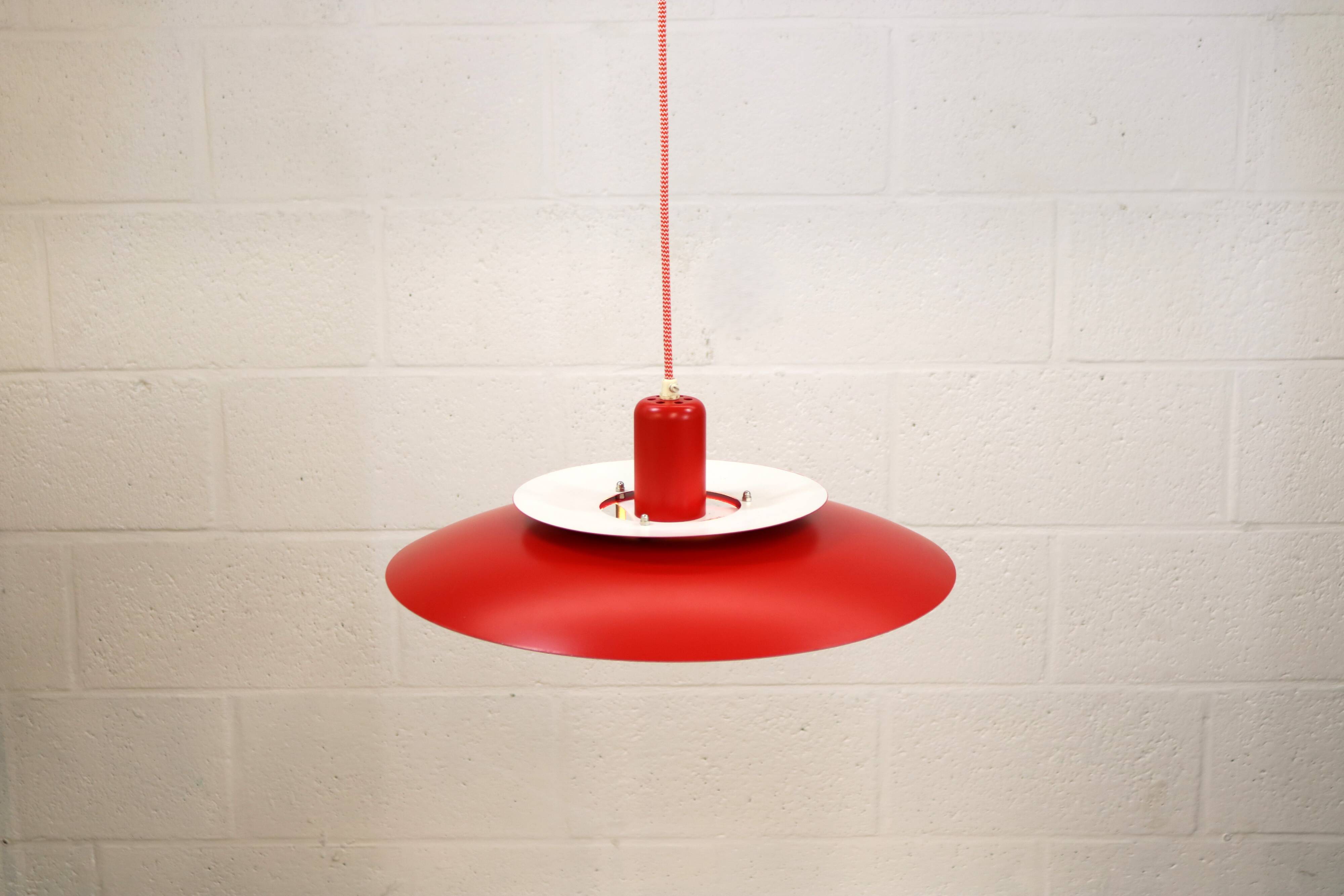 Red vintage Jeka Metaltryk lamp - Danish Modern Design