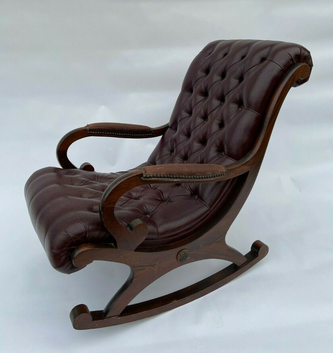 English 1960 english brown leather rocking chair