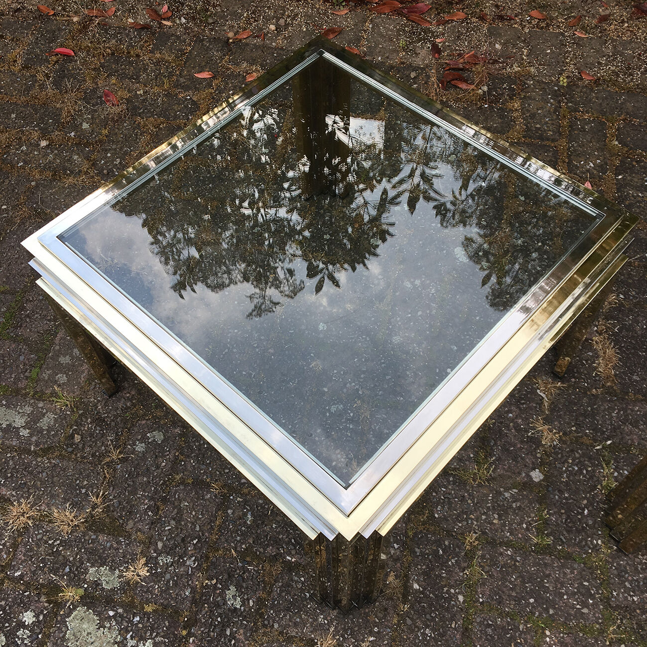 Hollywood regency Romeo Rega brass and chrome coffee tables