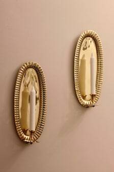 Vintage Swedish Oval Brass Wall Sconces