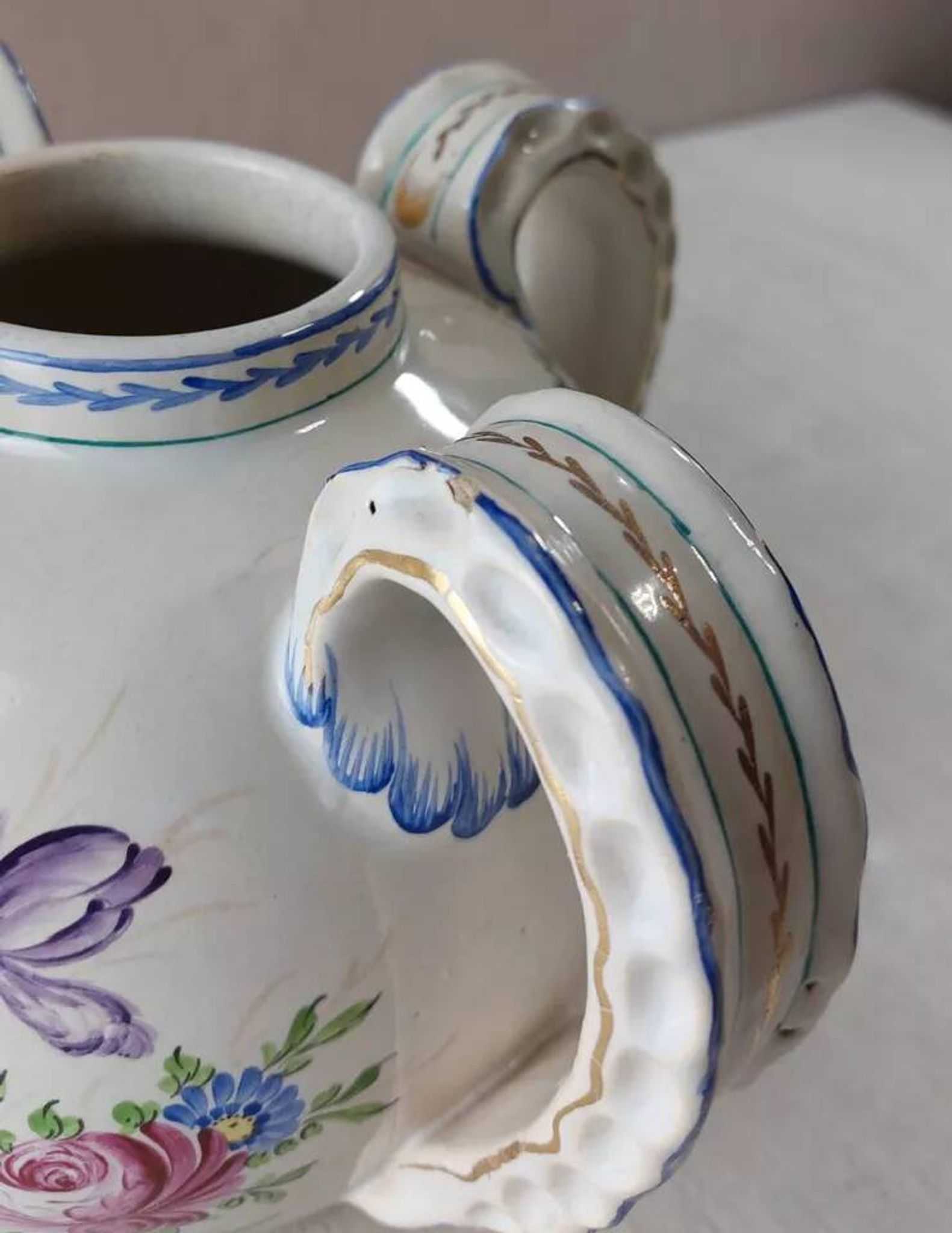 Old vase decorated with flowers, in ceramic, Roger Colas, from Clamecy
