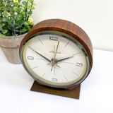 Mid century teak & brass lizana clock, vintage electric table clock