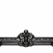 19th-century cast iron fireplace set, bar, andirons & plaque with griffins