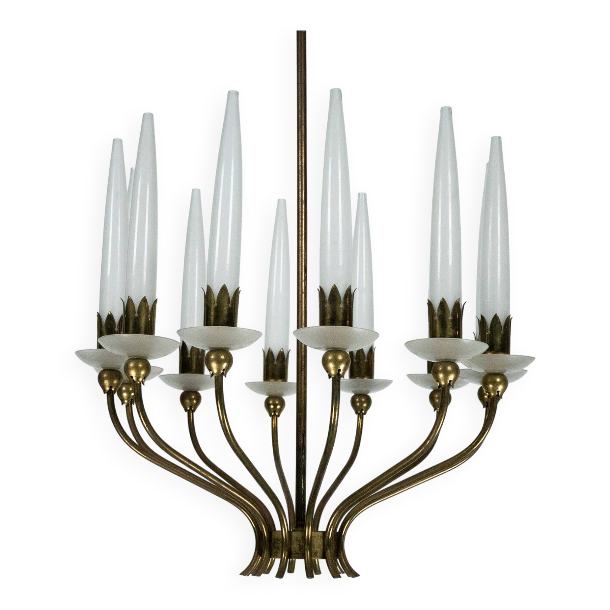 Rare Angelo Lelii for Arredoluce, 12-Lights Chandelier, Italy 1953