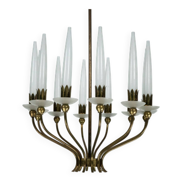 Rare Angelo Lelii for Arredoluce, 12-Lights Chandelier, Italy 1953