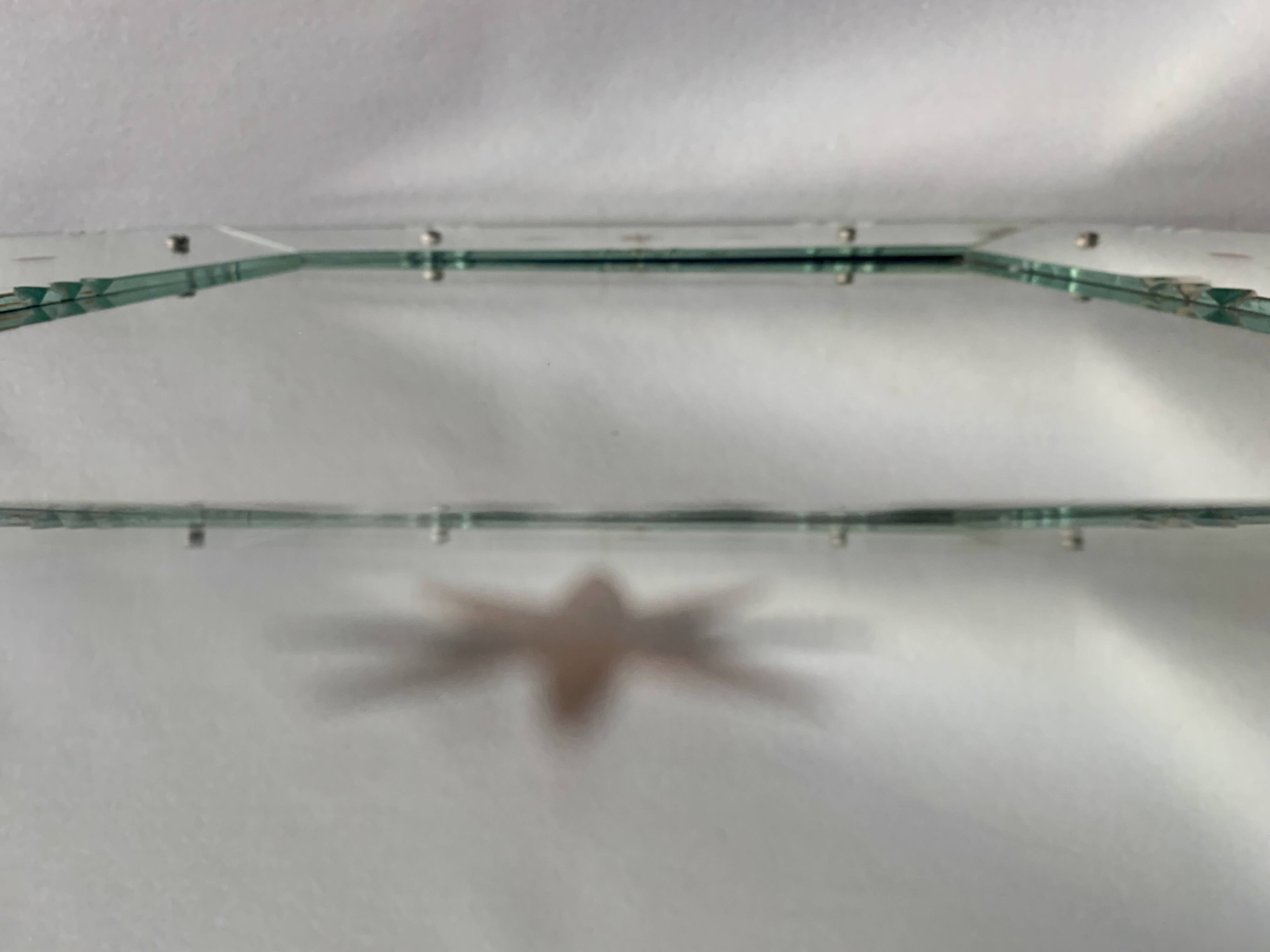 Rectangular Art Deco wall mirror inlaid and chiseled on wood