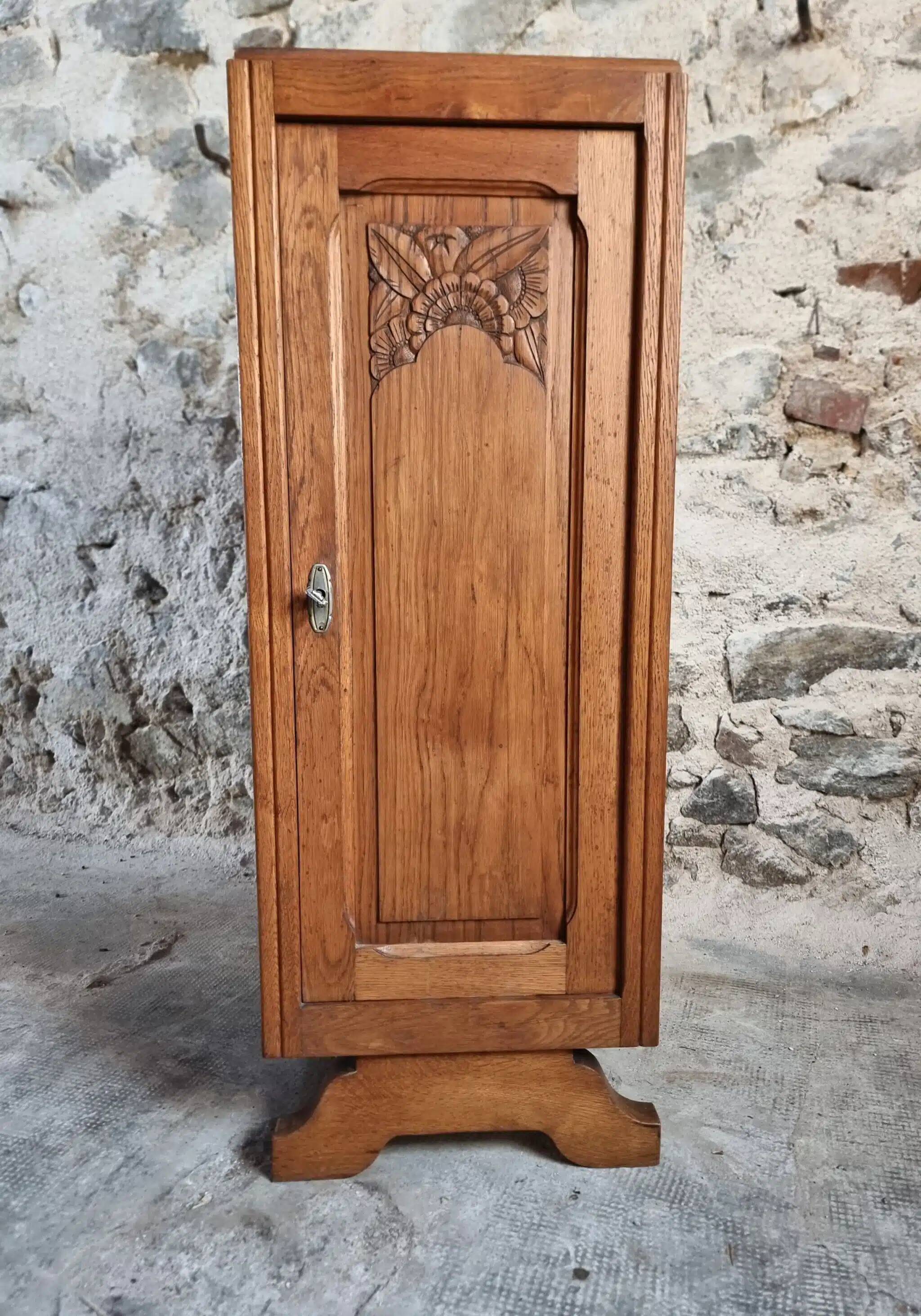 Armoire française Art déco des années 1920 – Petit placard de rangement verrouillable avec étagères (100 cm)