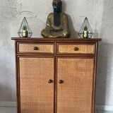 Rattan and solid wood sideboard