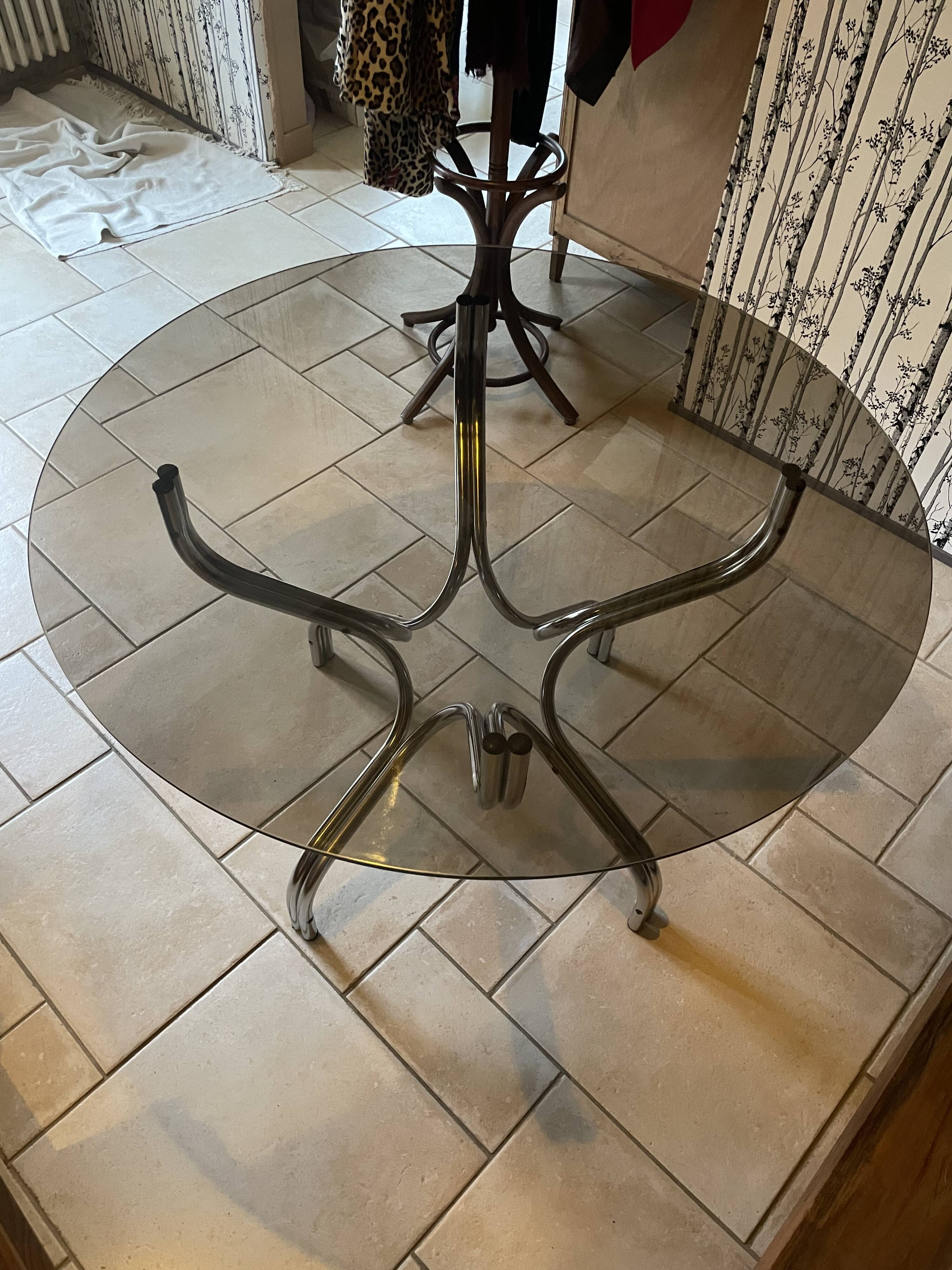 Vintage table with smoked glass top