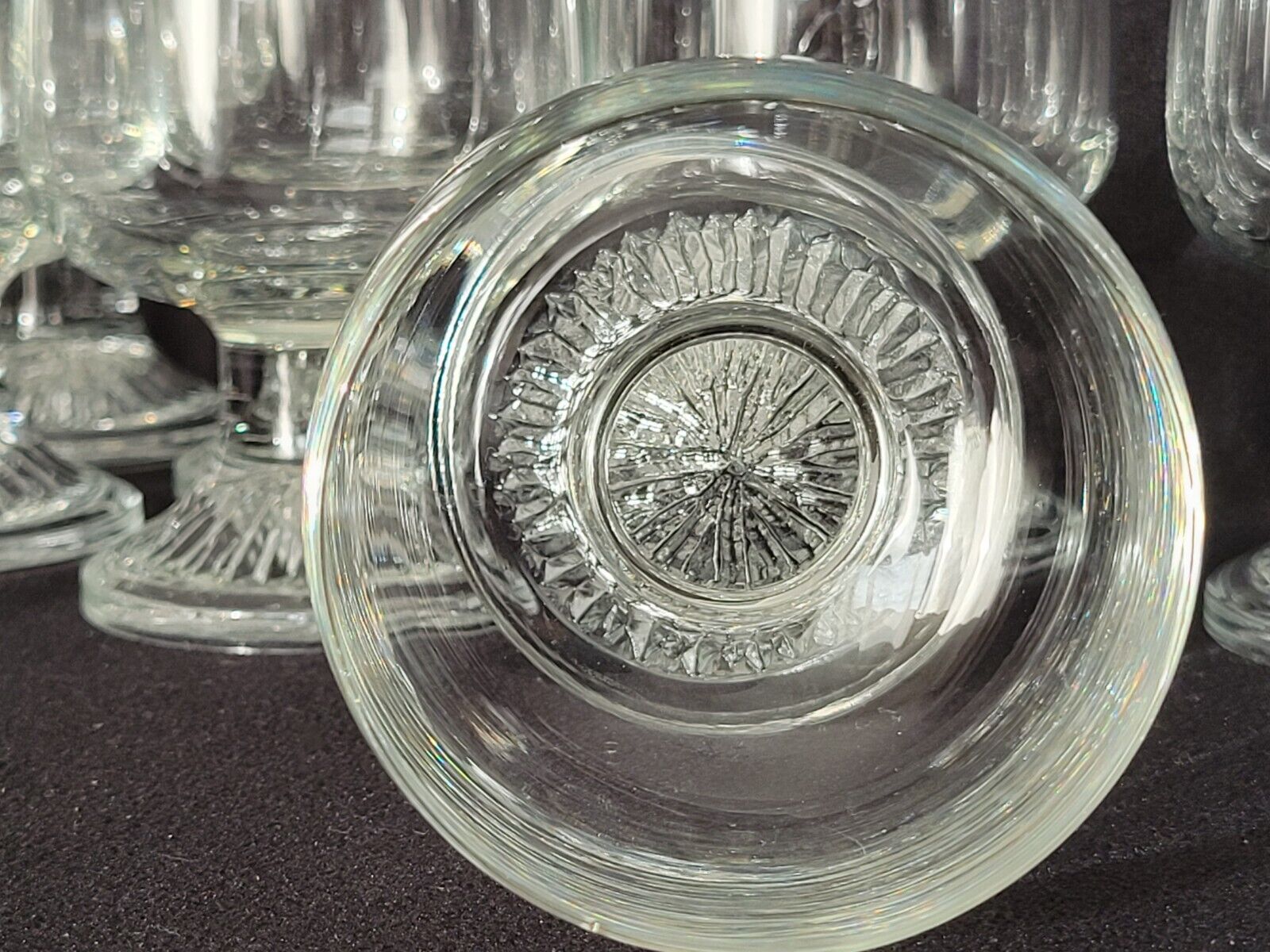 10 vintage stemmed glasses in molded glass