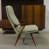 Fauteuil en teck coloré par Cor Alons pour Firma C. Den Boer Gouda recouvert de tissu vert Reseda melange
