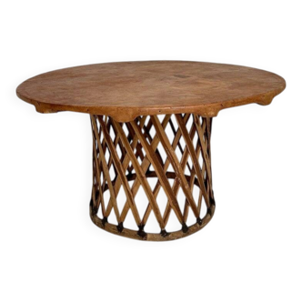 Large Mid-Century Modern Mexican Equipales Leather Dining Table, 1970