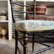 Napoleon III chair in blackened wood and green toile de Jouy.
