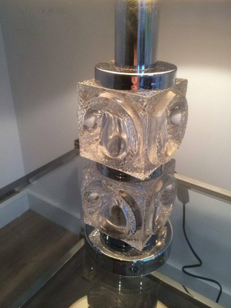 Pair of glass and chrome lamps. Circa 1970