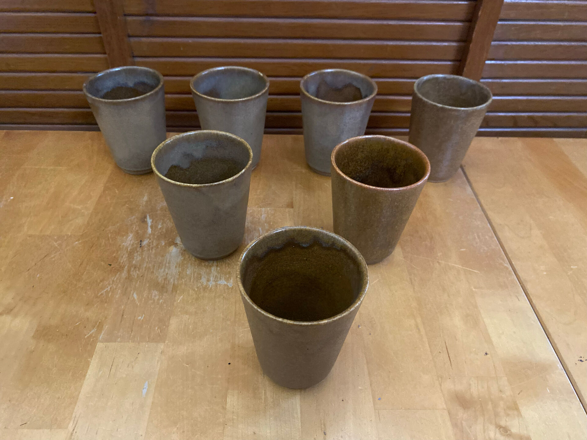 Série De 7 Tasses Gobelets DIGOIN Grès Beige Made In France Vintage #E