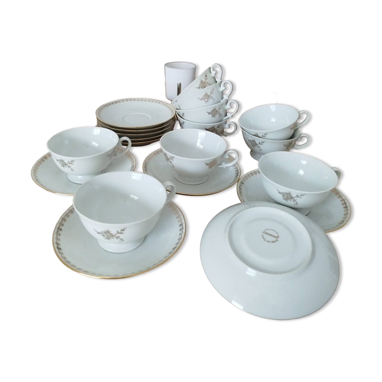 Tea/coffee service in porcelain from Foëcy - Louis Lourioux - vintage 1950s