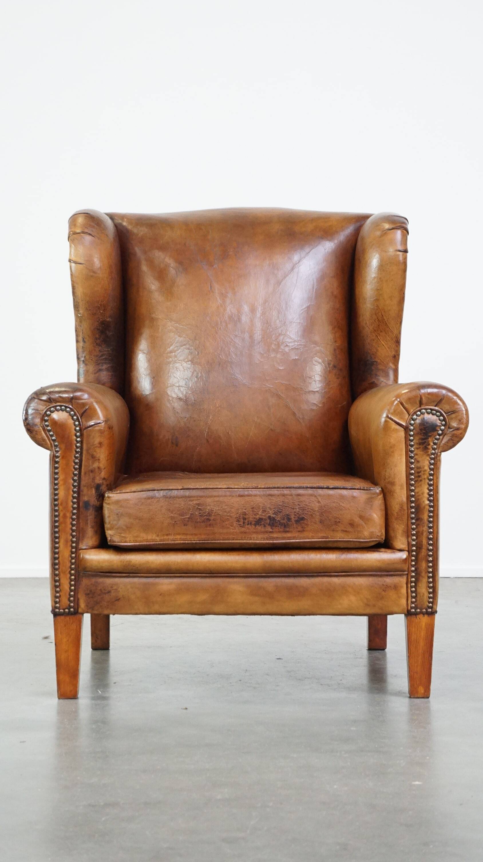 Sheepskin leather wing chair