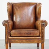Sheepskin leather wing chair