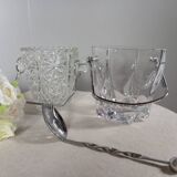 Duo of crystal ice buckets, silver metal, vintage