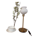 Living room lamp with gold metal base, matt white opaline globe, vintage