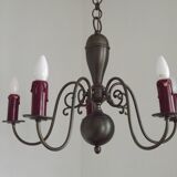 French Vintage Silver Metal 5 Light Flemish Chandelier Red Drips 5181