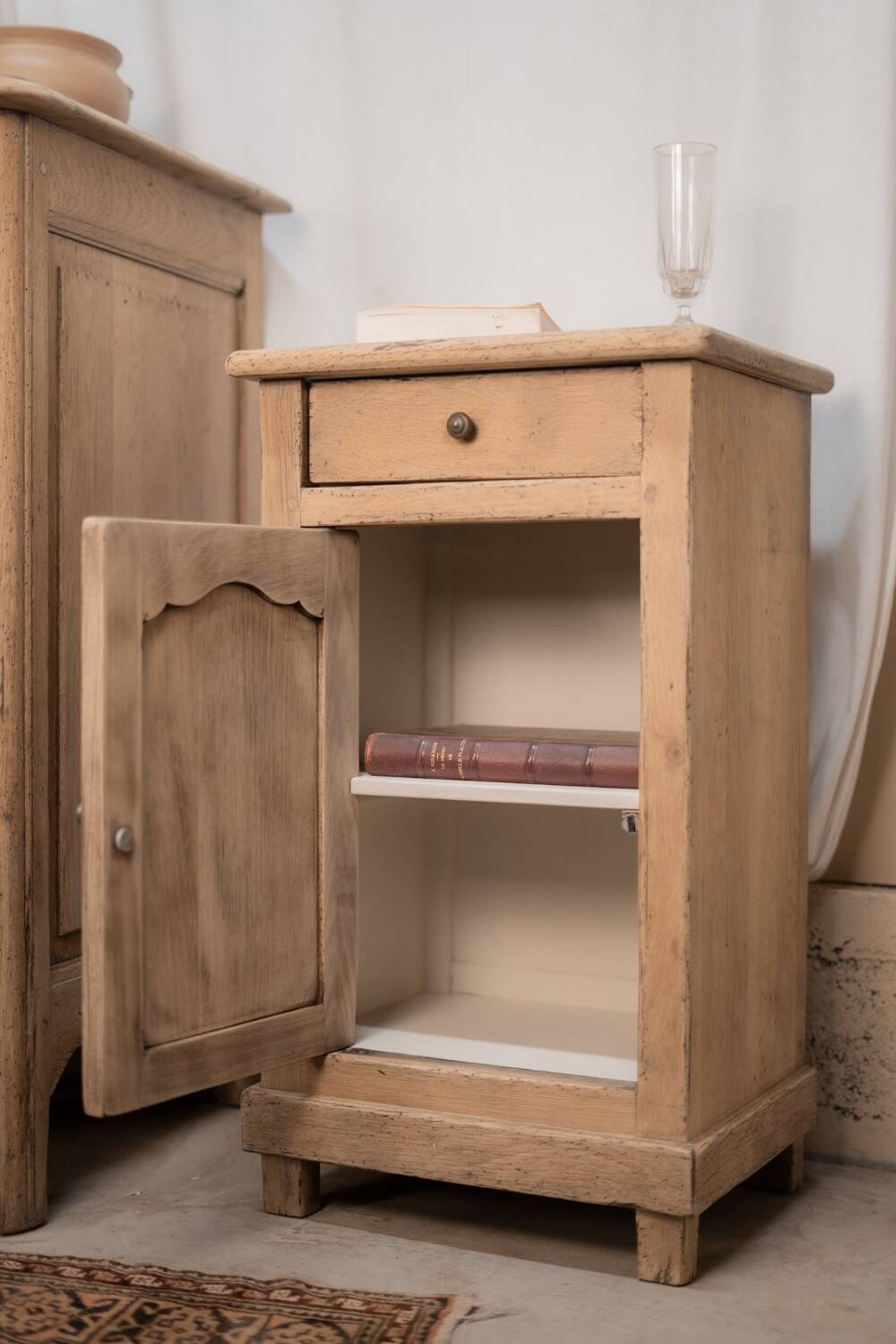 Antique oak bedside table