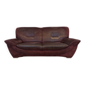 Grand canapé 2 places vintage en cuir nubuck marron "Charisma" – Années 80