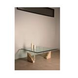 Travertine and glass coffee table