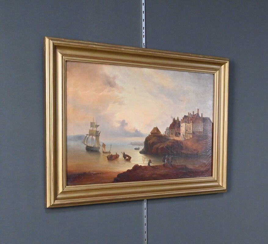 Tableau « Lumière sur le port », école française du XIXe