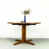 Danish Round Teak Dining Table with Extensions, 1970s