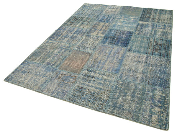 tapis anatolien contemporain noué à la main 176 cm x 243 cm tapis patchwork bleu