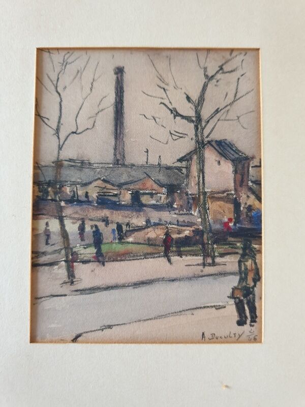 André Duculty (1912-1990) Watercolor on paper "Stoven, industrial zone" Signed lower right and