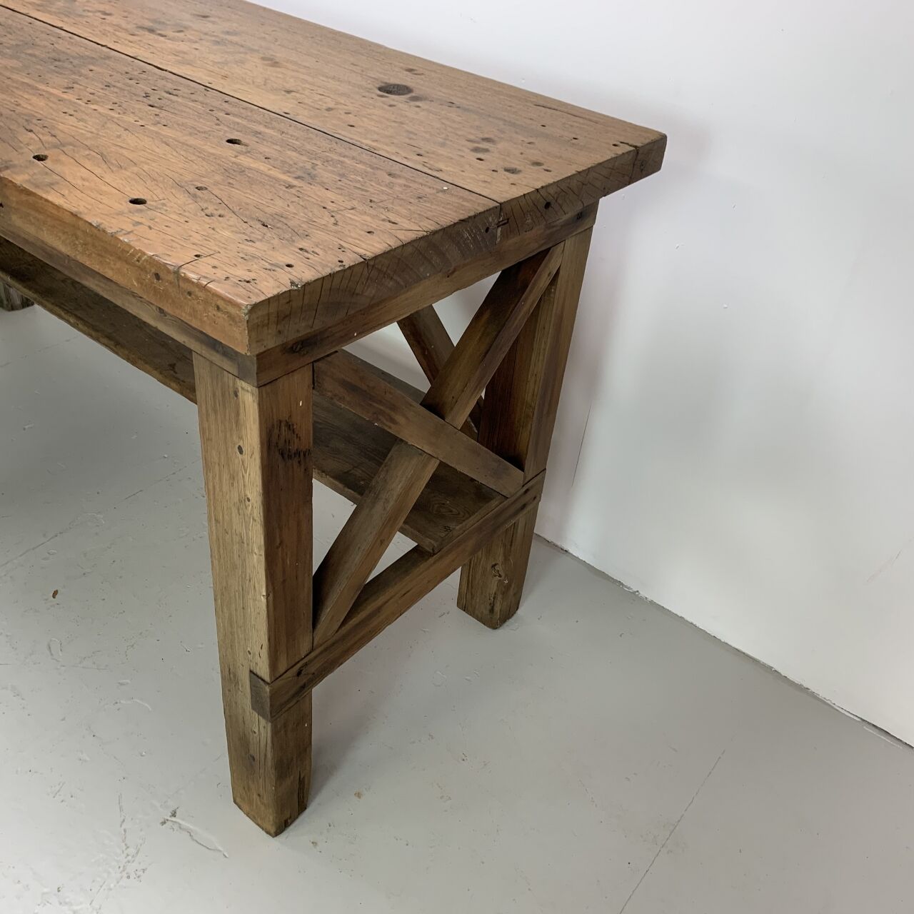 Vintage 1930s industrial work bench in mahogany and oak