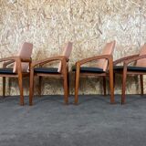 Teak dining chairs model 23 by Henning Kjaernulf for Korup Stolefabric